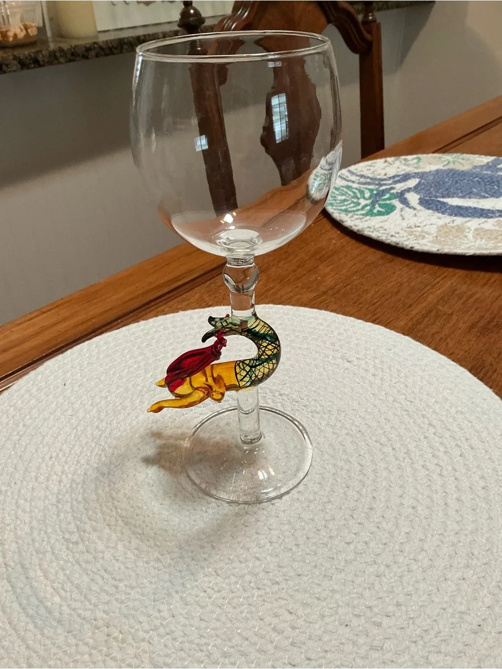 Clear Wine Goblet with Colorful Glass Mermaid